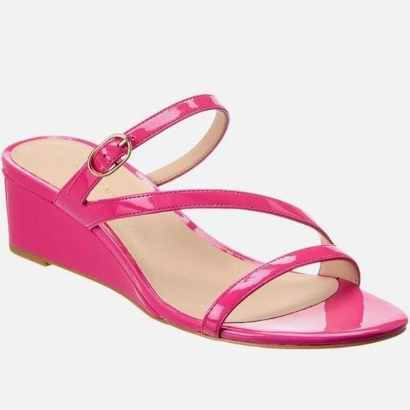 NWOB Stuart Weitzman Align Ii Buckle Patent Wedge Sandal in Pink Size 6 - Picture 1 of 11